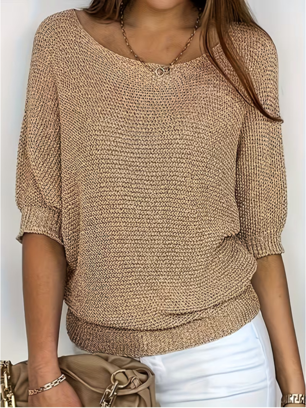 Osadia Plus Sz 3X Beige Lightweight Knit Sweater Top 3/4 Sleeve Casual Pullover